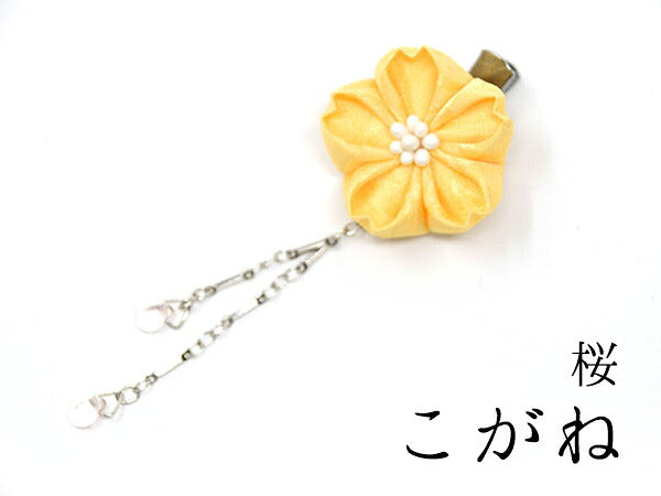 下がり付きミニクリップ(梅・菊・桜) 桜(チェコビーズ) / こがね