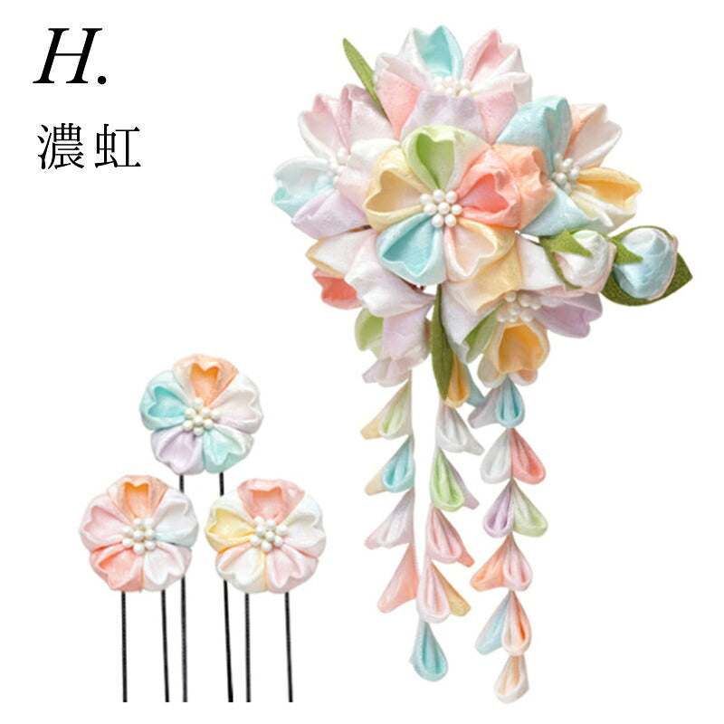 桜六輪クリップ H:濃虹|正絹 つまみ細工 京都 おはりばこ