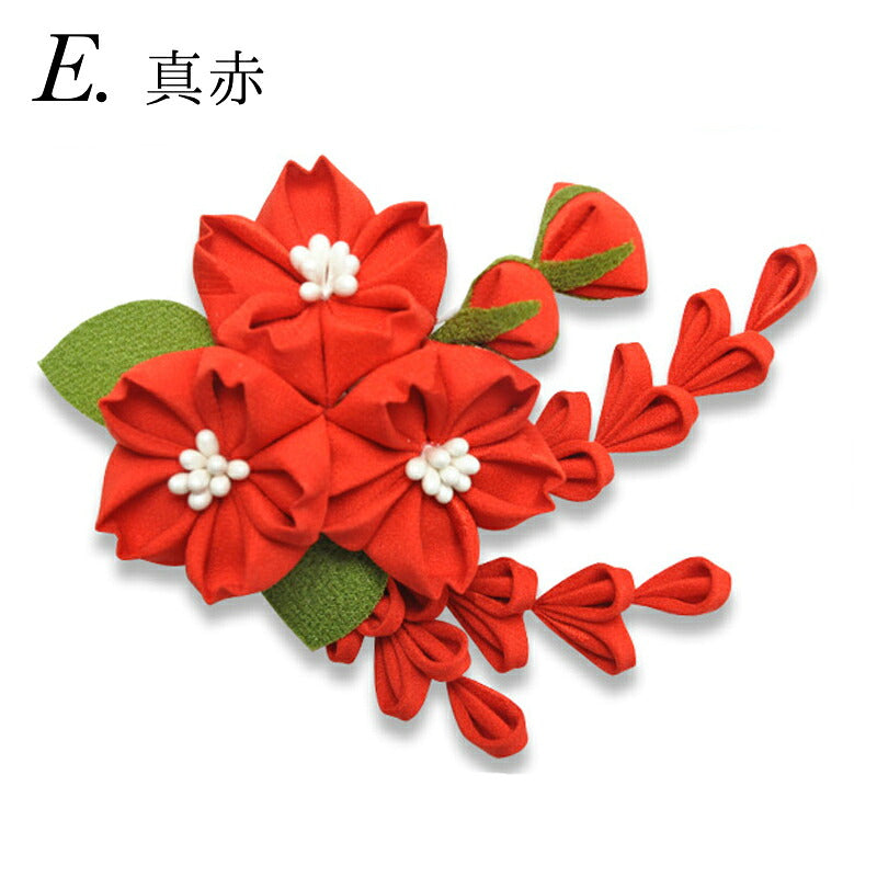 桜三輪クリップ E:真赤|正絹 つまみ細工 京都 おはりばこ
