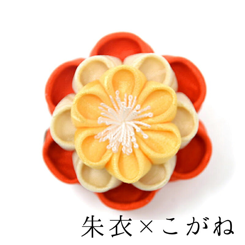 八重梅クリップ 朱衣×こがね｜正絹 つまみ細工 京都 おはりばこ