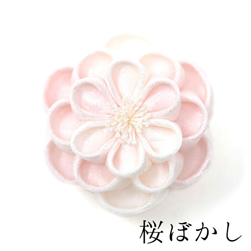 八重梅クリップ 桜ぼかし｜正絹 つまみ細工 京都 おはりばこ