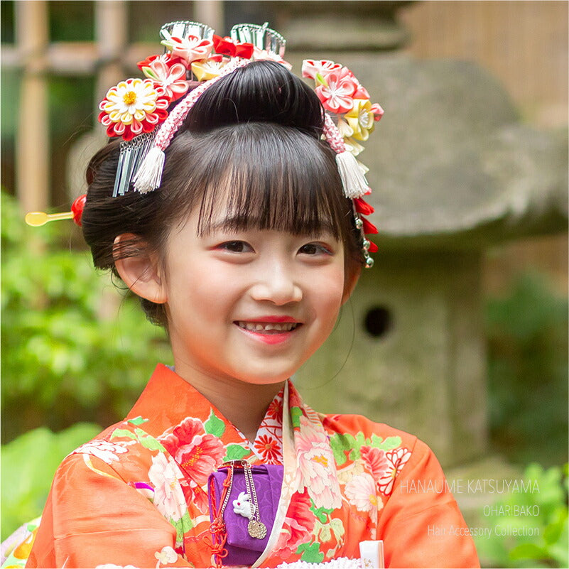 七五三 髪飾り 華梅・勝山かんざし3点セット｜七歳用 つまみ細工｜京都