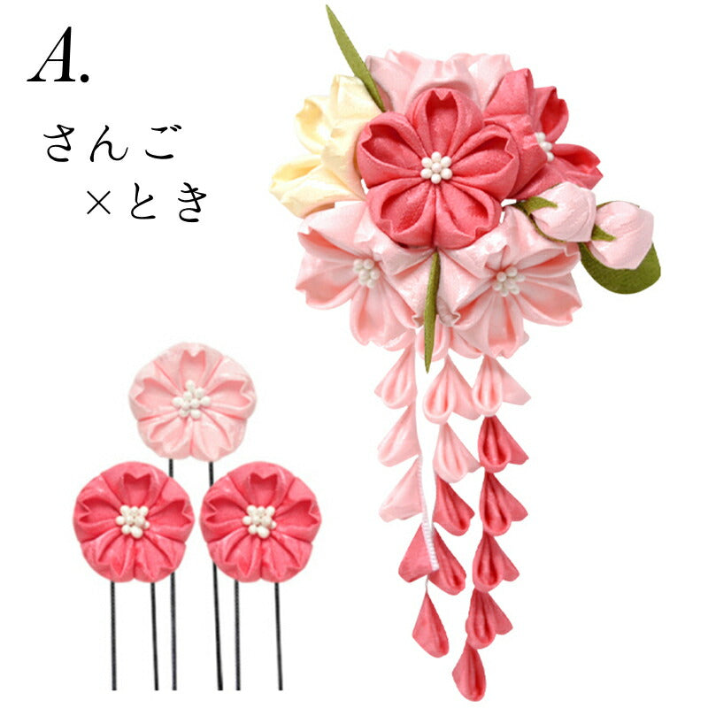 桜六輪クリップ A ：さんご×とき｜正絹 つまみ細工 京都 おはりばこ