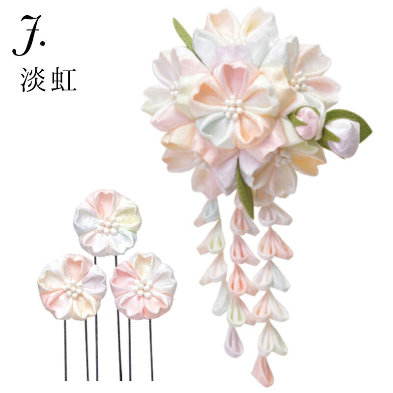 桜六輪クリップ J：淡虹｜正絹 つまみ細工 京都 おはりばこ