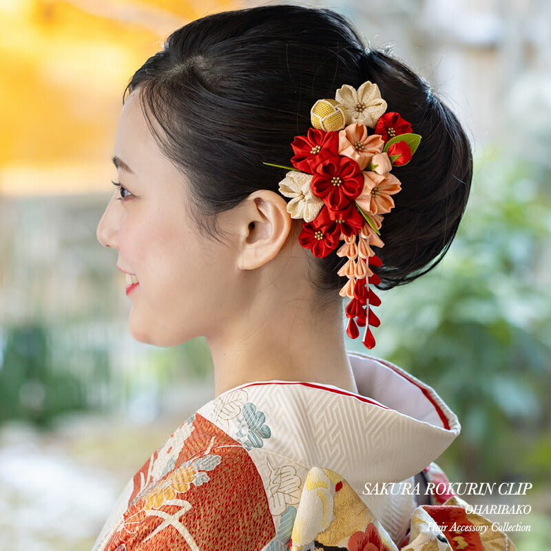 桜六輪クリップ｜正絹つまみ細工 髪飾り｜京都おはりばこ
