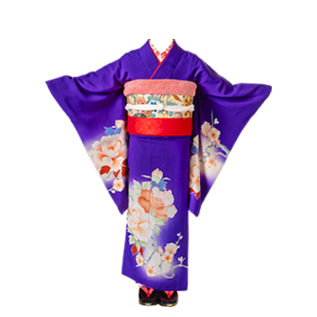 紫色地牡丹に梅柄縮緬地祝い着