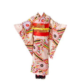 桃色地菊梅菱四つ身