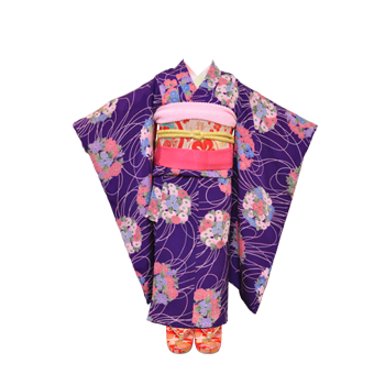 紫縮緬地花薬玉文一つ身