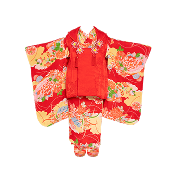 赤地花扇に雲取り